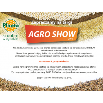 Zaproszenie na AGRO SHOW w Bednarach koło Poznania