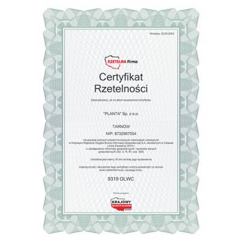Certyfikat Rzetelności